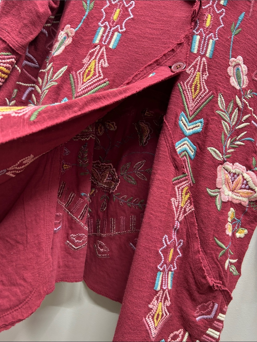 Coldwater Creek Burgundy Oversized Floral Embroidered Cardigan - Picture 8 of 14